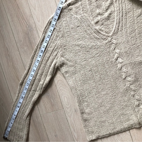 Y2K Flare Sleeve V Neck Cable Knit Sweater in Beige - Picture 3 of 7